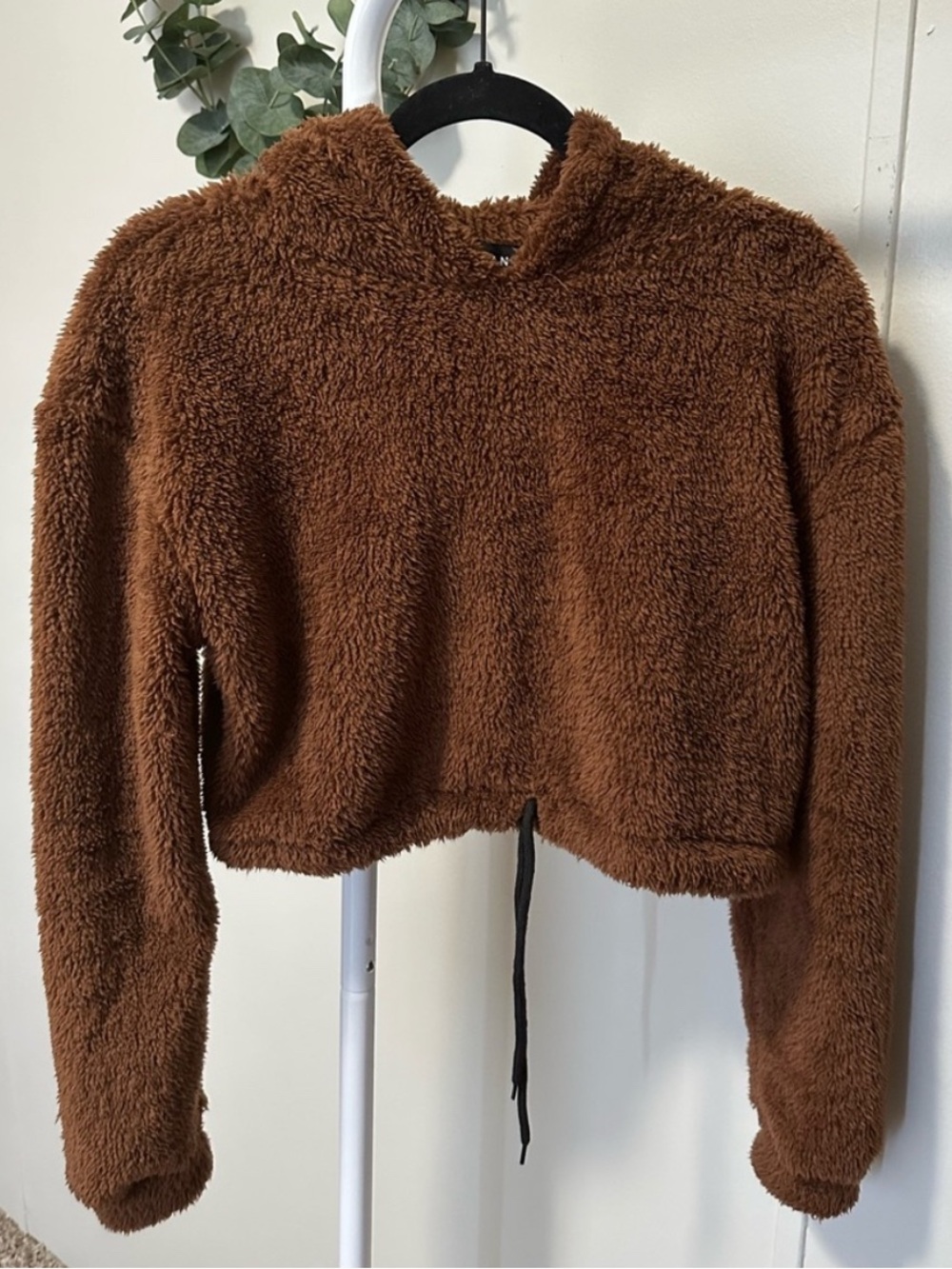 Brown Fuzzy Cropped Hoodie Pullover size 2